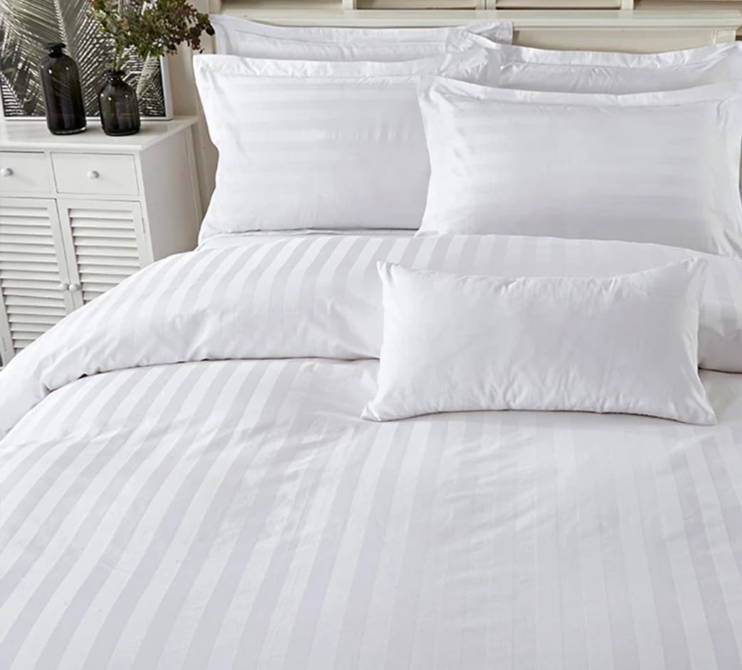 Bedsheet and Pillow Cases - White Stripped