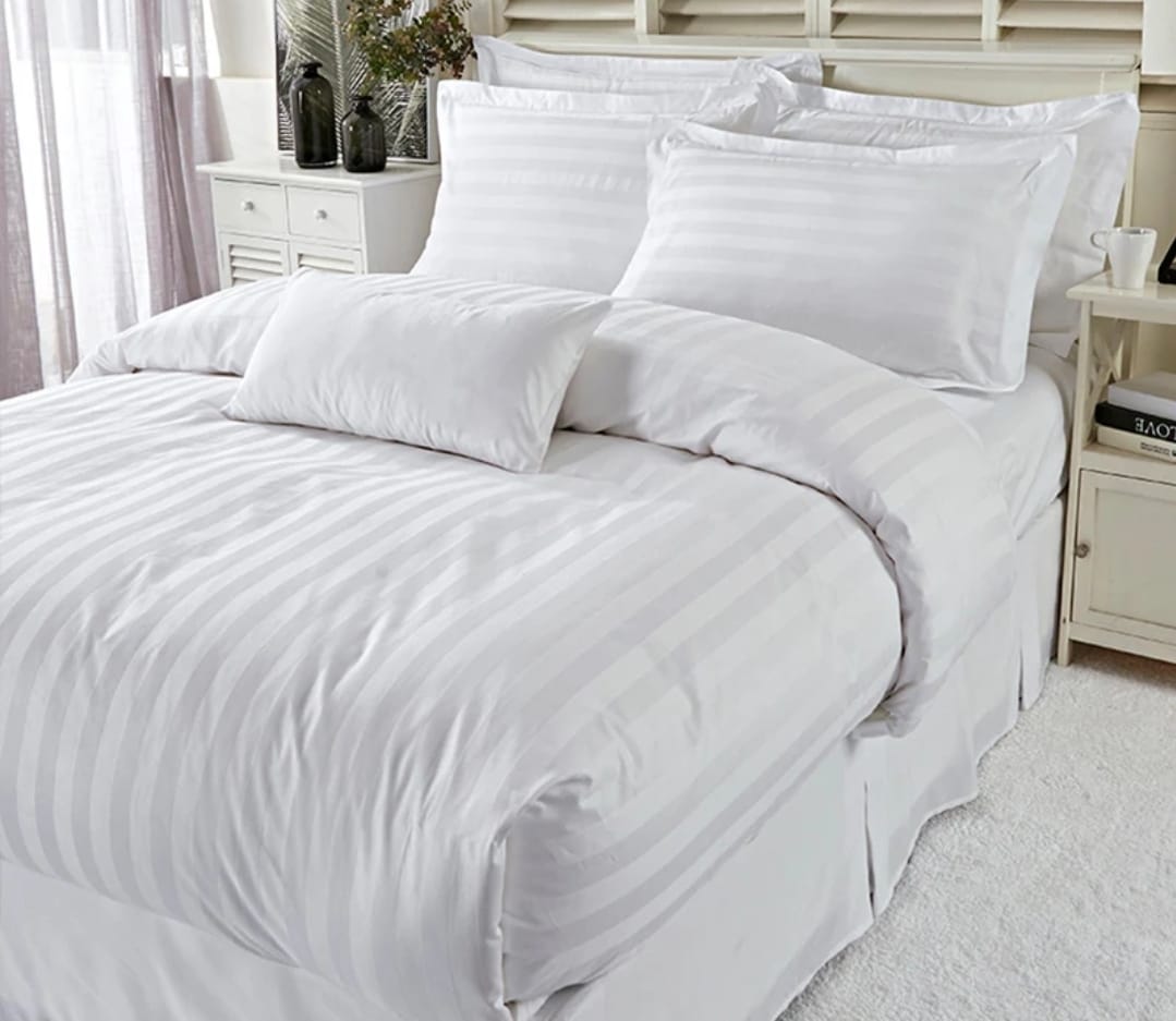 Bedsheet and Pillow Cases - White Stripped